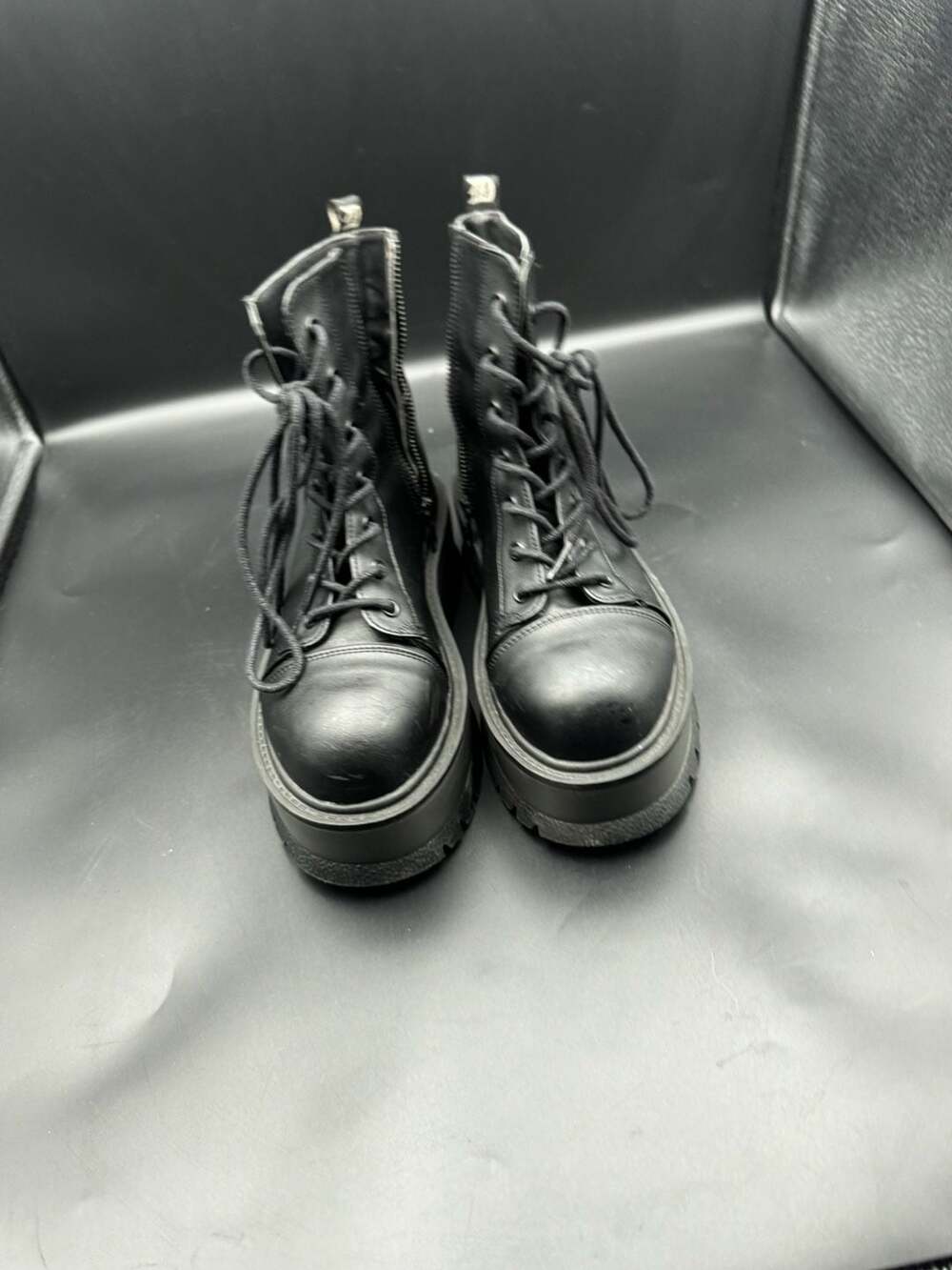 Demonia Slacker-55 Black Platform Combat Boots